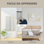 Specchio da Parete Stile Finestra con Montaggio Verticale e Orizzontale, 90x60 cm, Oro - immagine 5
