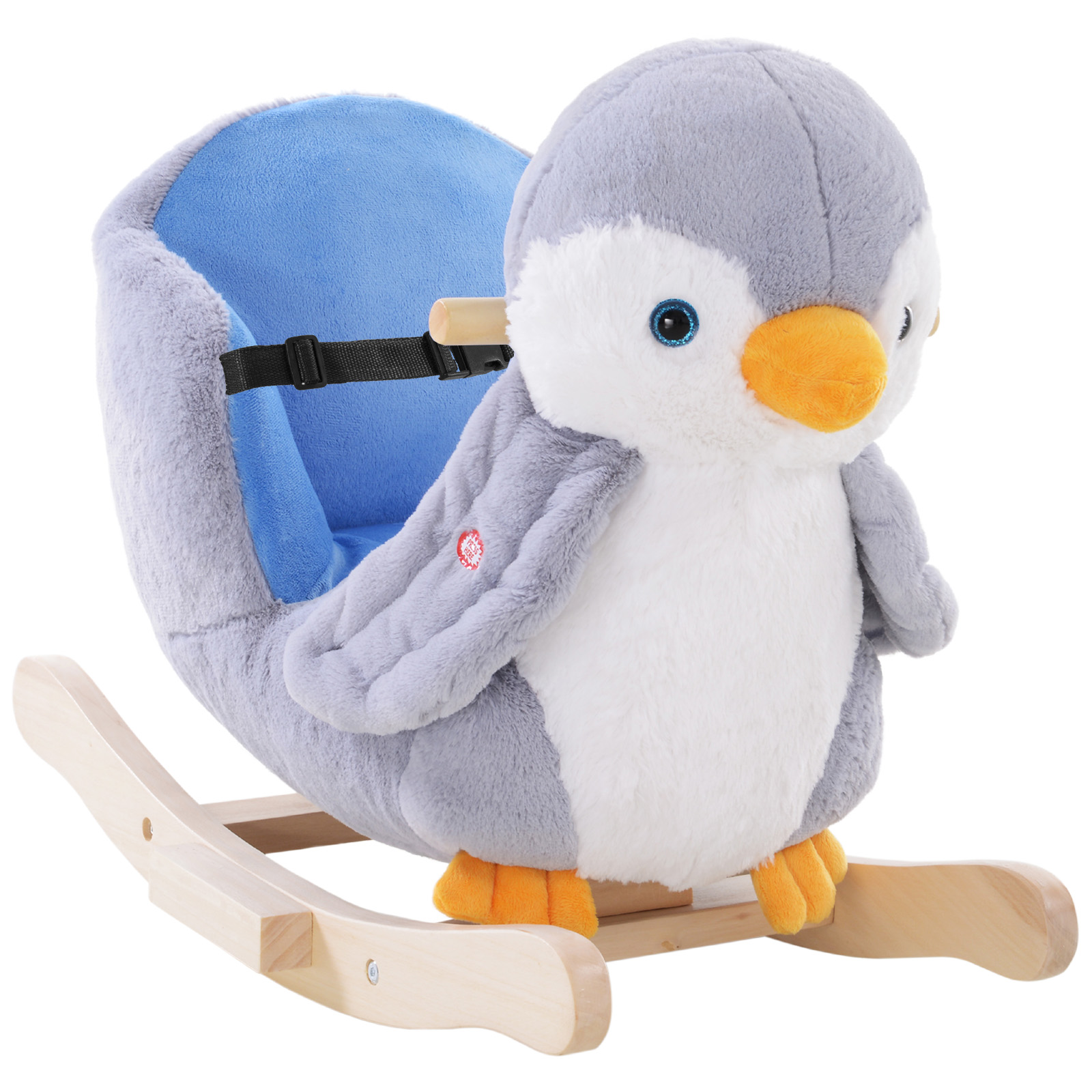 C2Acd419b687e08f0.jpg Cavallo a Dondolo a Pinguino in Peluche con 32 Musiche e Cintura di Sicurezza, Età 18 Mesi - immagine 1