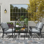 Set da Giardino 4 Pezzi con 2 Poltroncine, Divano 2 Posti e Tavolino, in Alluminio e Fibra, Grigio Carbone - immagine 9