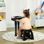 Pianoforte per Bambini a 32 Tasti con Sgabello, Microfono, Musiche, Luci e Gambe Rimovibili, Nero - immagine 2