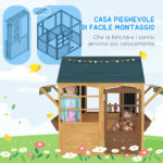 Casetta per Bambini 3-8 Anni con 5 Finestre e 2 Lavagne, in Legno di Abete, 173x117x144 cm, Marrone e Blu - immagine 5