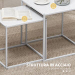 Set 2 Tavolini da Caffè Impilabili Quadrati in Acciaio, Bianco - immagine 6