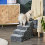 Scaletta per Cani Portatile a 4 Gradini, in Tessuto Vellutato Sfoderabile e Truciolato, 60x35x44 cm, Grigio - immagine 2