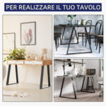 Set 2 Gambe per Tavolo Trapezoidali in Acciaio con 6 Fori e 12 Viti, 70x5x72 cm, Nero - immagine 7