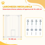 Cancelletto per Cani con Porta Piccola, Montaggio a Pressione e Chiusura Automatica, 74-80x91,4cm, Bianco - immagine 4