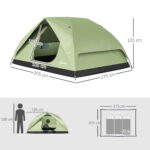 Tenda da Campeggio per 3 Persone Impermeabile con Tasche, Gancio per Lanterna e Borsa di Trasporto, Verde - immagine 3