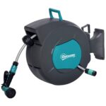 Avvolgitubo Automatico a Parete Girevole a 180°, Tubo Acqua da 15+1,4m e Pistola Multifunzione, Grigio