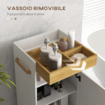 Mobiletto Bagno con Vassoio Rimovibile, Ripiano Aperto e Armadietto Chiuso, in Truciolato, 40x30x88 cm, Bianco - immagine 4