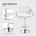 Sgabello Alto Moderno da Bar con Schienale e Braccioli, Regolabile e Girevole, per Cucina o Pub, 64x50x94-114cm, Bianca | Aosom Italy - immagine 6