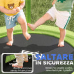 Tappeto Elastico per Bambini 3-6 Anni con Rete di Protezione, 6 Colonne e 3 Ingressi, Ø140x190 cm, Verde e Nero - immagine 5