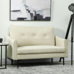Divano 2 Posti Moderno con Schienale Trapuntato a Bottoni e Rivestimento in Velluto, 124x73x92 cm, Crema - immagine 8