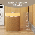 Cesto Portabiancheria Angolare in Bambù da 55L con Sacco Estraibile e Coperchio Removibile, 35x35x60 cm, Marrone - immagine 6