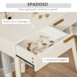 Tavolo Trucco con Specchio e 2 Cassetti per Accessori, in Legno, 80x40x123 cm, Bianco - immagine 5
