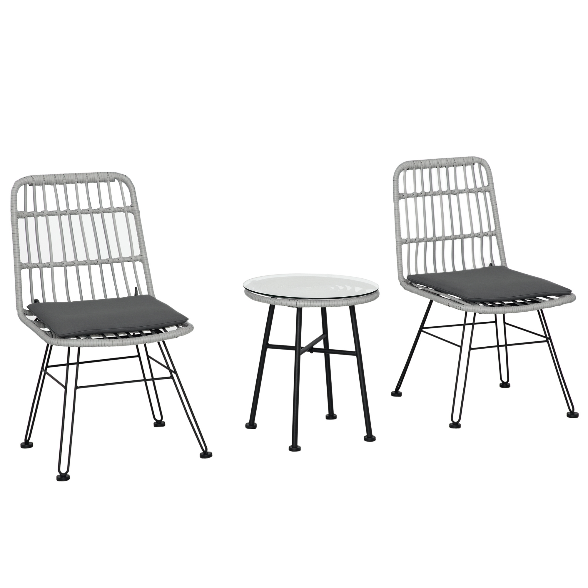 DZa6cd1980a6d2311.jpg Set Mobili da Giardino 3 Pezzi con Tavolino e Sedie in Rattan PE, Poilestere e Acciaio per Esterni, Grigio - immagine 1
