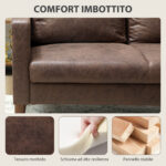 Divano 2 Posti Moderno con Rivestimento in Tessuto Effetto Pelle Traspirante e Gambe in Legno, 130x78x85 cm, Marrone Scuro - immagine 4