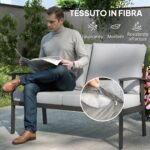 Set da Giardino 4 Pezzi con 2 Poltroncine, Divano 2 Posti e Tavolino, in Alluminio e Fibra, Grigio Carbone - immagine 6
