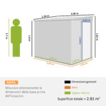Capanno Attrezzi in Metallo 1,5x2m con Base, Porta Scorrevole e Tetto Inclinato, Verde - immagine 3