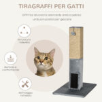 Albero Tiragraffi per Gatti con 2 Palline Giocattolo e Spazzola, in Legno, Iuta e Peluche, 59,5x39x79 cm, Grigio - immagine 4