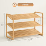 Scaffale Scarpiera a 3 Livelli per 12 Scarpe con Ripiani a Doghe in Bambù, 76x33x50,8 cm, Colore Legno - immagine 3