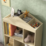 Libreria per Bambini  in Legno con Ripiani Aperti e Armadietto Inferiore, 80x30x140,5 cm, Bianco e color Legno - immagine 9