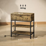 Tavolino da Divano con Cassetto e 2 Ripiani Stile Industriale, in Legno e Metallo, 60x30x66,5 cm, Nero e Marrone - immagine 3