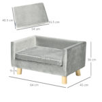 Divanetto per Cani e Gatti Stile Scandinavo con Cuscino Imbottito in Velluto e Legno, 64x45x36cm, Grigio - immagine 3