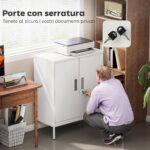 Armadietto da Ufficio in Acciaio a 2 Ripiani Regolabili con Serratura e 2 Chiavi, 80x40x1 cm, Bianco - immagine 5