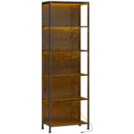 Libreria Scaffale in Stile Industriale a 5 Ripiani con Illuminazione LED, in Metallo e Legno, 60x30x179 cm, Nero