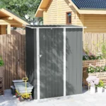 Capanno Porta Attrezzi in Metallo con Tetto Inclinato e Porta Bloccabile, 142x86x189 cm, Grigio Chiaro - immagine 5