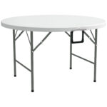 Tavolo Pieghevole per Giardino e Campeggio, in Acciaio e HDPE, Ø122x73 cm, Grigio e Bianco