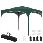 Gazebo da Giardino ad Altezza Regolabile con Fori di Drenaggio e Borsa da Trasporto, in Metallo, Verde