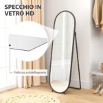 Specchio a Figura Intera da Terra con Supporto Pieghevole, in Vetro e Metallo, 40x41x159 cm, Nero - immagine 5