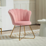 Sedia Moderna Ergonomica con Schienale a Petalo Vellutato Rosa e Gambe Incrociate Oro, 69x64x80 cm - immagine 2