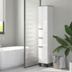 Mobile Colonna Bagno con 2 Armadietti con Ripiani Regolabili e Cassetto, 34x32x190 cm, Bianco - immagine 2