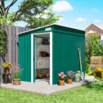 Capanno Attrezzi in Metallo 1,5x2m con Base, Porta Scorrevole e Tetto Inclinato, Verde - immagine 2