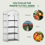 Serra per Piante Verticale con Scaffale a 4 Ripiani in Acciaio e PE Bianco, 70x50x160cm - immagine 7