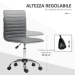 Sedia da Ufficio Ergonomica in Pelle PU con Altezza Regolabile, Seduta Girevole e Ruote, Grigio Scuro - immagine 4