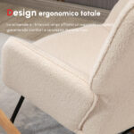 Poltrona a Dondolo Imbottita in Legno e Acciaio per Soggiorno e Camera da Letto, 71x98x101 cm, Beige - immagine 5