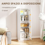 Mobile Multiuso con 5 Ripiani Livelli Regolabili in Legno, per Arredamento Domestico, 60x31,5x165cm, Bianco - immagine 4