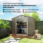 Casetta da Giardino in Metallo con Prese d'Aria e Doppia Porta Scorrevole, 2,1x1,3m, Marrone Chiaro - immagine 4