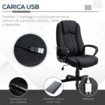 Poltrona da Ufficio Massaggiante ad Altezza Regolabile, 60x74x106-116cm, Nera - immagine 5