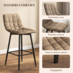 Set 2 Sgabelli da Cucina Stile Nordico in Tessuto Effetto Velluto e Metallo, 45x47x84 cm, Marrone - immagine 5