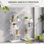 Portafiori a 5 Livelli a Mezzaluna per Interni ed Esterni in MDF e Acciaio, 50x30x160 cm, Bianco - immagine 7