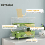 Gabbia per Criceti a 2 Livelli e 3 Porte con Ruota e Tubi, in Acciaio, PS e PP, 44,5x28x44 cm, Verde e Bianco - immagine 6