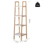 Scaffale per il Bagno a Scala con 4 Ripiani in Legno di Pino e Bambù, 35x36x138,5 cm, Bianco e Legno - immagine 3