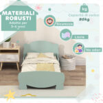Lettino per Bambini con Testiera e Pediera a Orso e 2 Sponde Laterali, in Legno, 143,5x80x55 cm, Verde - immagine 5