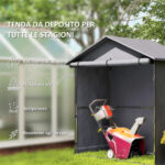 Capanno da Giardino 1,1x2 m con Porta Avvolgibile, Tenda Garage per Bici e Moto, Grigio Scuro - immagine 4