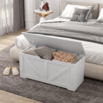 Cassapanca in Legno con Cerniere di Sicurezza, Panca Contenitore Capacità 127L, 1x40x45cm, Bianco - immagine 8