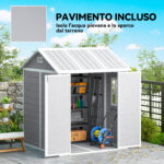 Casetta da Giardino in Resina con Pavimento, 2 Porte con Blocco, Finestra, 1,8x1,8m, Grigio - immagine 6