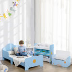 Mobiletto Portagiochi con 9 Cestini Rimovibili in MDF e Tessuto, 63x30x60cm, Azzurro - immagine 8